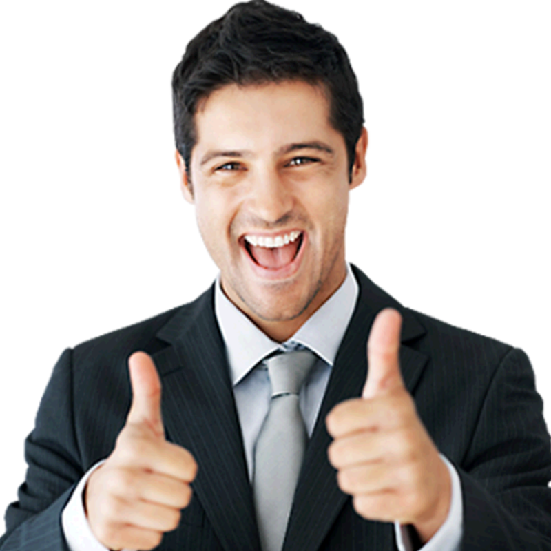 Happy man employee with thumbs up