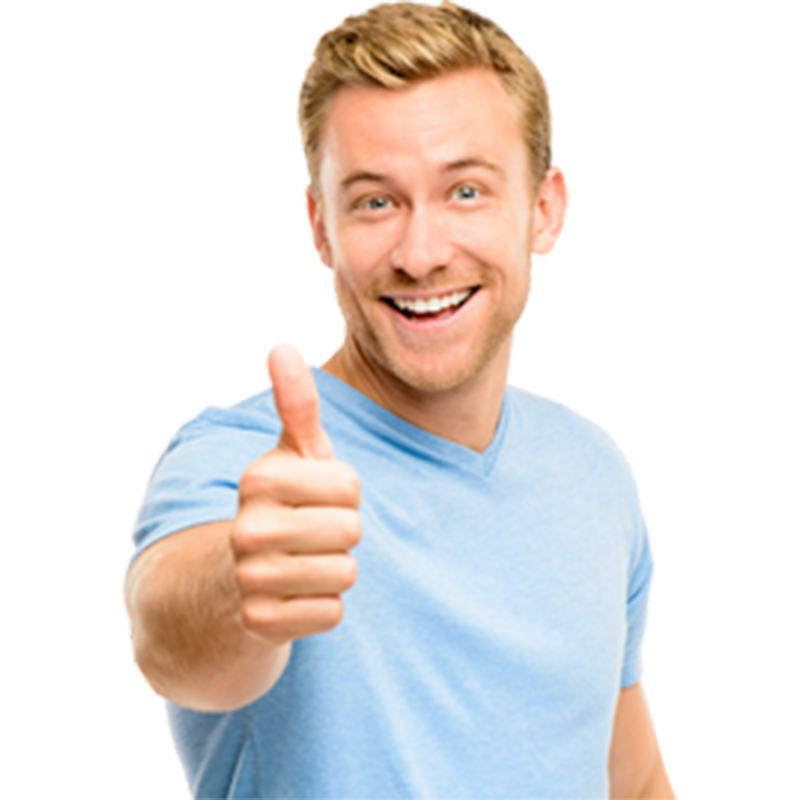 Happy man employee with thumbs up