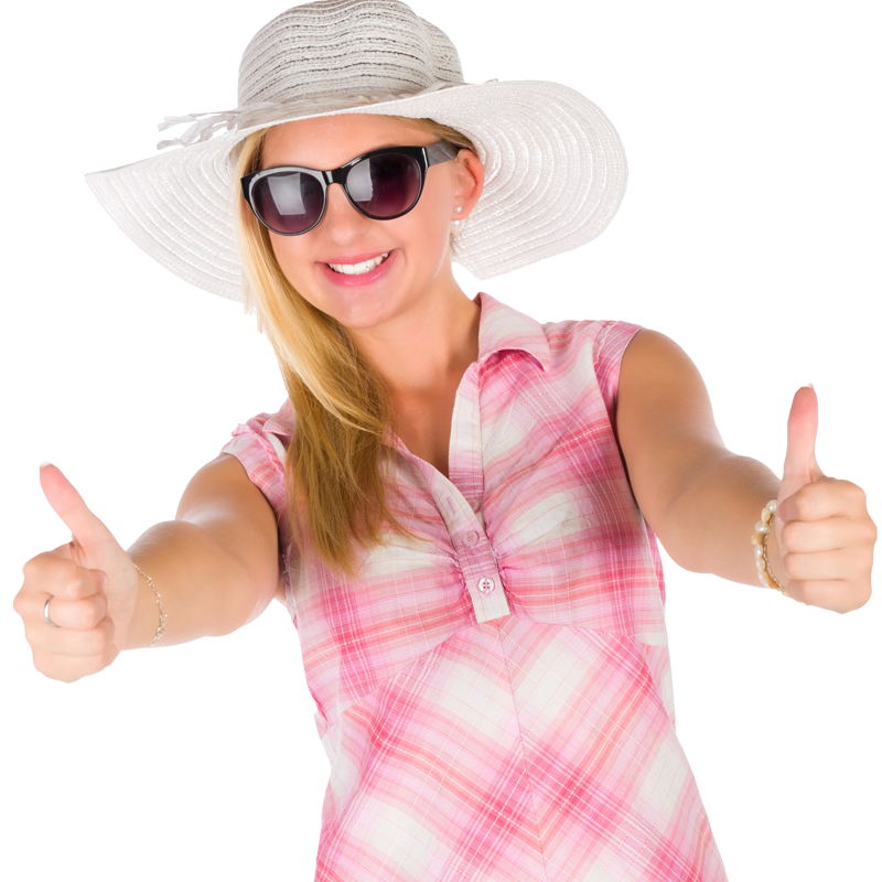 Happy woman employee with thumbs up