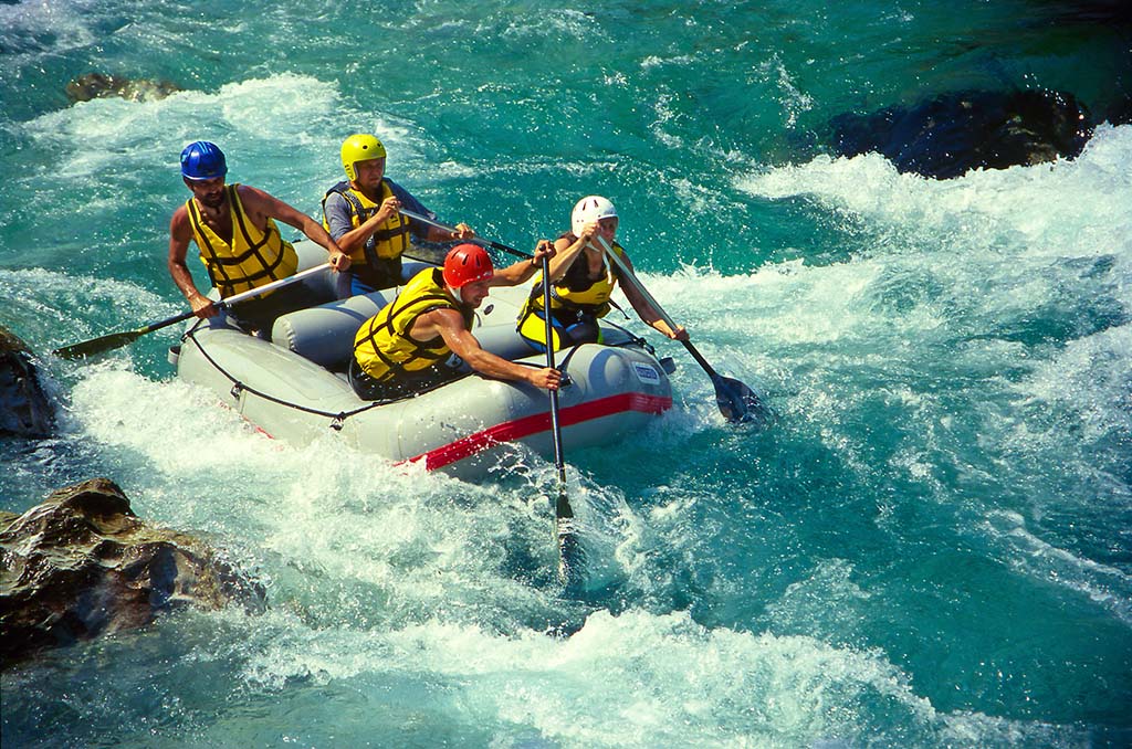 Water rafting with friends